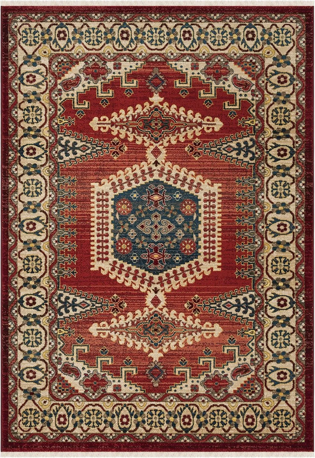 SAFAVIEH Kashan Collection Area Rug - 5'1" x 7'5", Red & Ivory, Traditional Oriental Design, Non-Shedding & Easy Care, Ideal for High Traffic Areas in Living Room, Bedroom (KSN308Q)