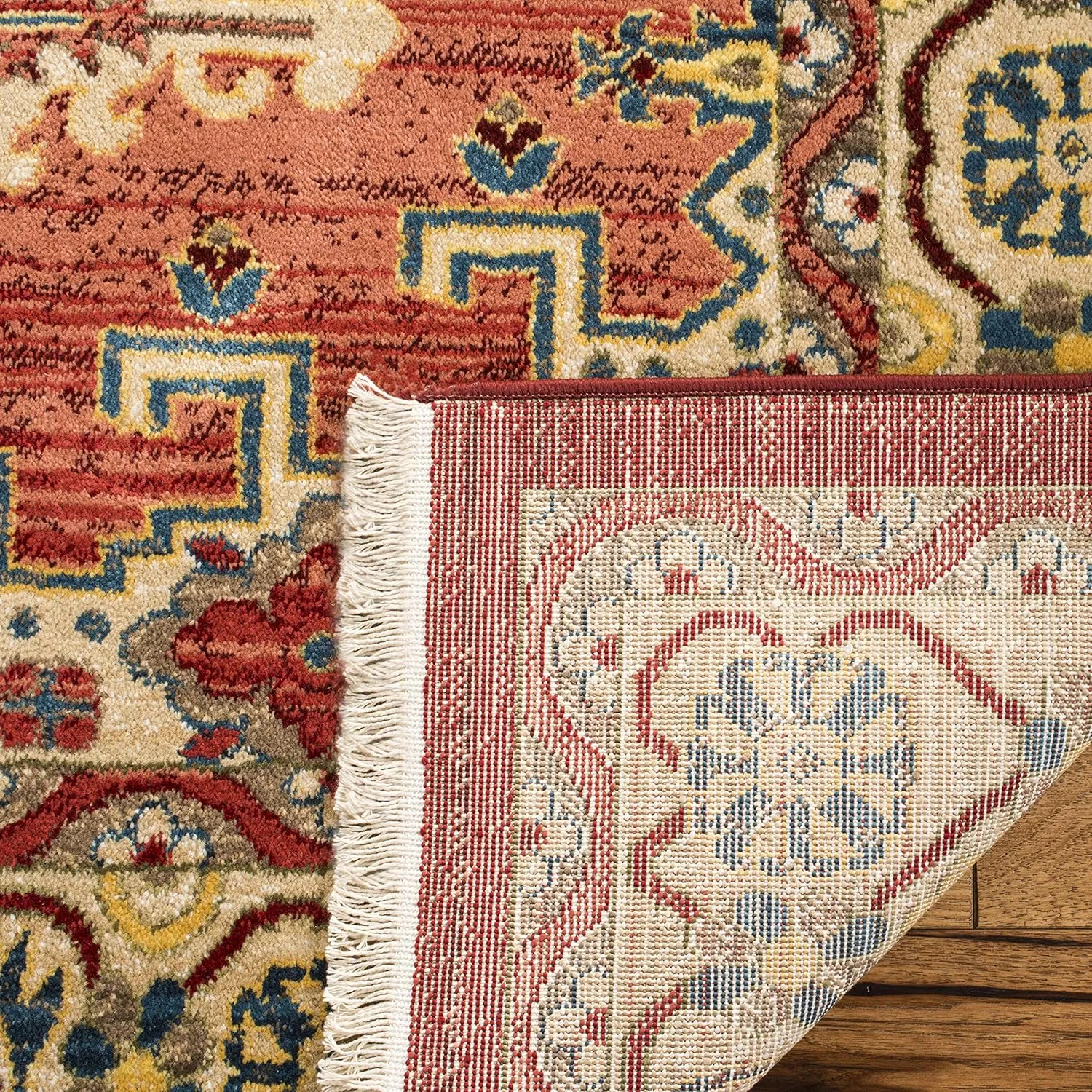 SAFAVIEH Kashan Collection Area Rug - 5'1" x 7'5", Red & Ivory, Traditional Oriental Design, Non-Shedding & Easy Care, Ideal for High Traffic Areas in Living Room, Bedroom (KSN308Q)