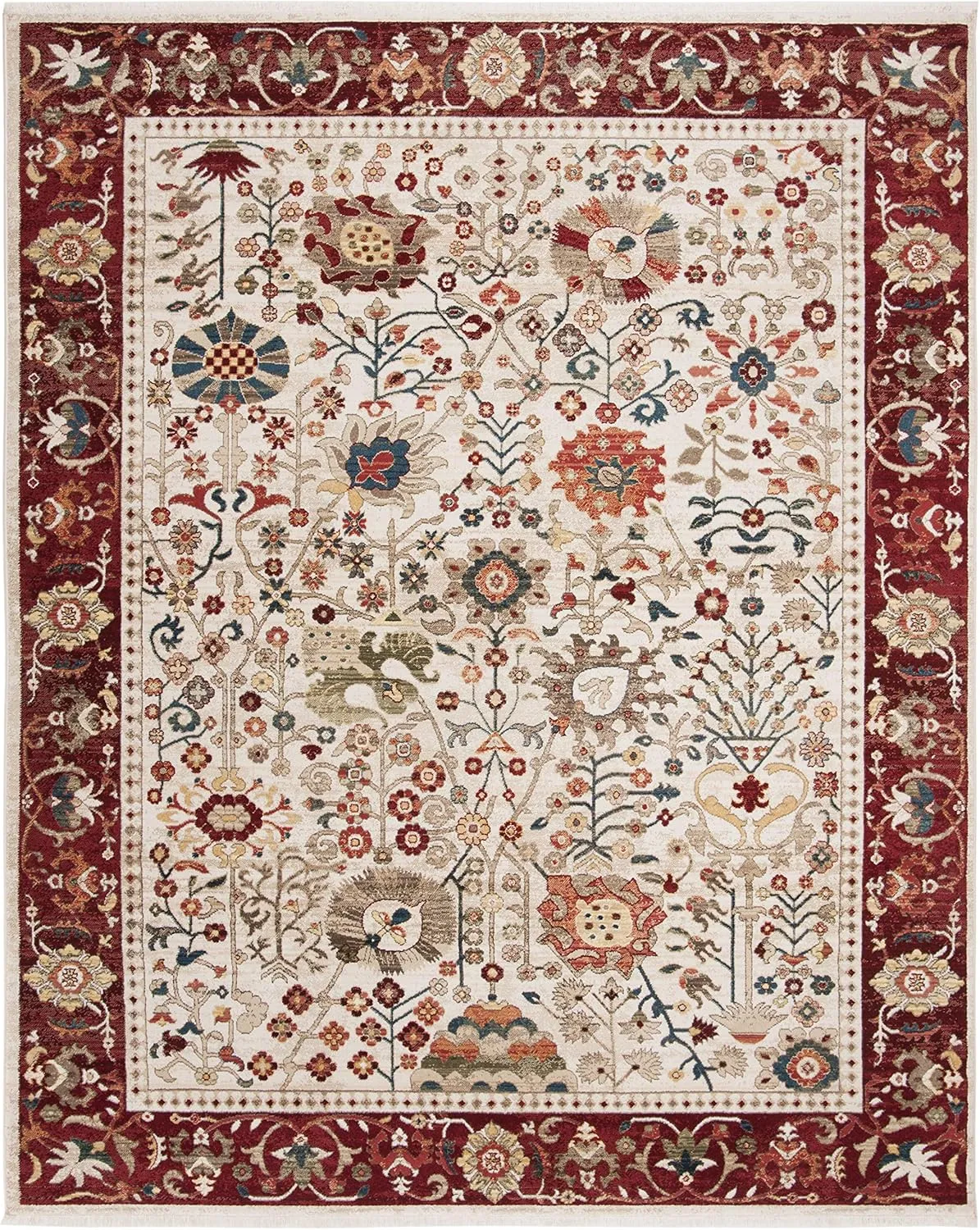 SAFAVIEH Kashan Collection Area Rug - 9' x 12'6", Ivory & Red, Traditional Oriental Design, Non-Shedding & Easy Care, Ideal for High Traffic Areas in Living Room, Bedroom (KSN303D)