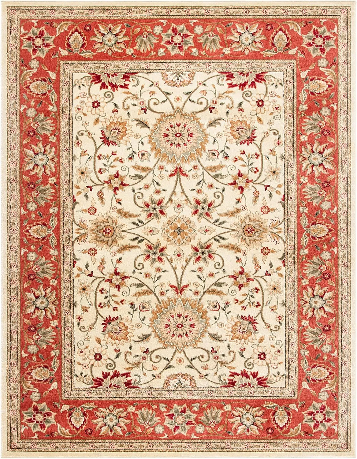 SAFAVIEH Lyndhurst Collection Area Rug - 8' x 10', Ivory & Rust, Traditional Oriental Design, Non-Shedding & Easy Care, Ideal for High Traffic Areas in Living Room, Bedroom (LNH212R)