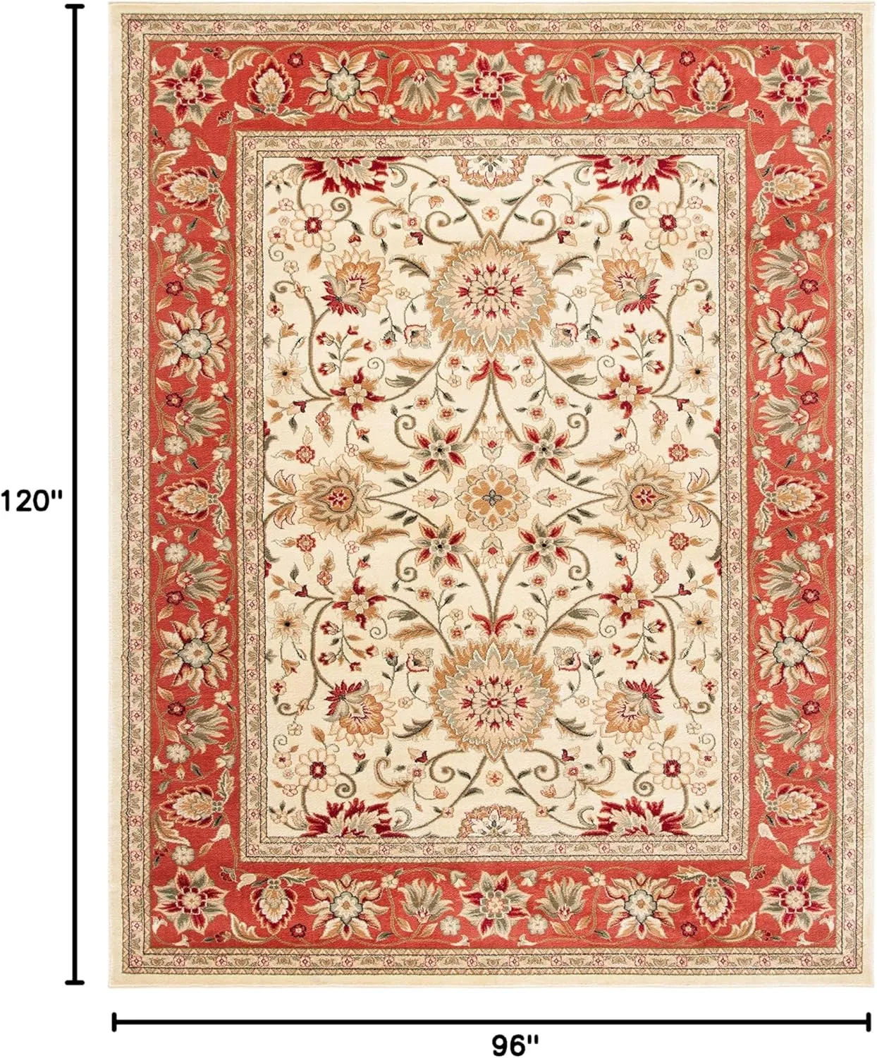 SAFAVIEH Lyndhurst Collection Area Rug - 8' x 10', Ivory & Rust, Traditional Oriental Design, Non-Shedding & Easy Care, Ideal for High Traffic Areas in Living Room, Bedroom (LNH212R)