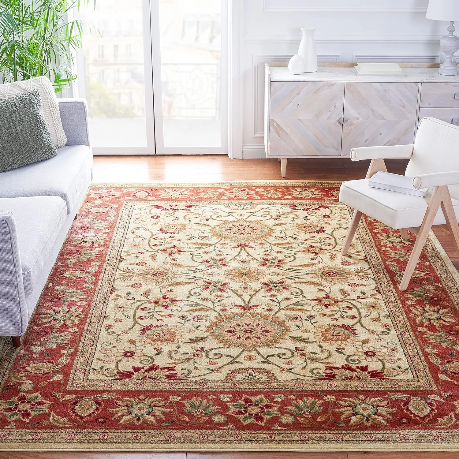 SAFAVIEH Lyndhurst Collection Area Rug - 8' x 10', Ivory & Rust, Traditional Oriental Design, Non-Shedding & Easy Care, Ideal for High Traffic Areas in Living Room, Bedroom (LNH212R)