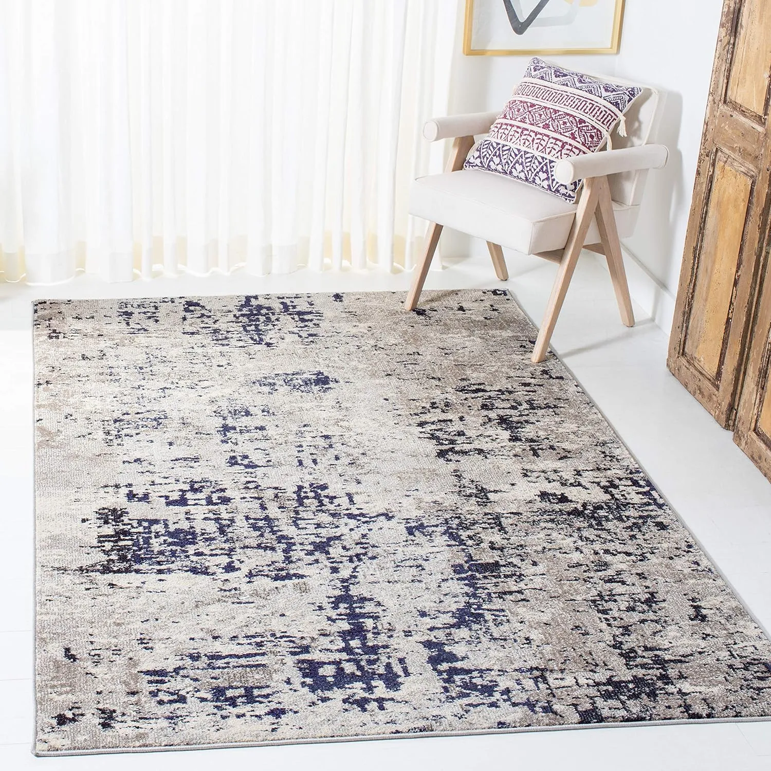 SAFAVIEH Madison Collection 8' x 10' BeigePurple MAD471B Modern Abstract Non-Shedding Living Room Bedroom Area Rug