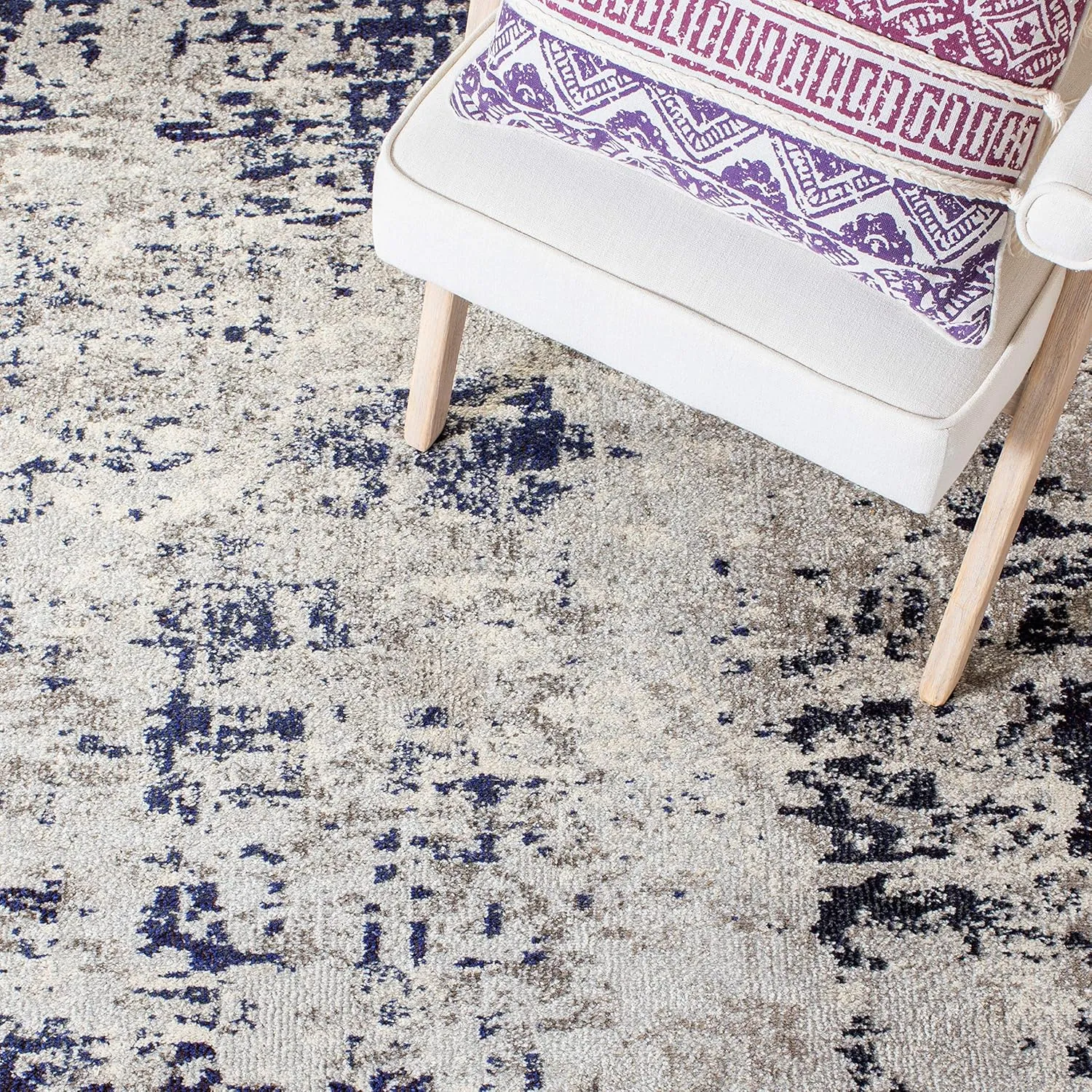 SAFAVIEH Madison Collection 8' x 10' BeigePurple MAD471B Modern Abstract Non-Shedding Living Room Bedroom Area Rug
