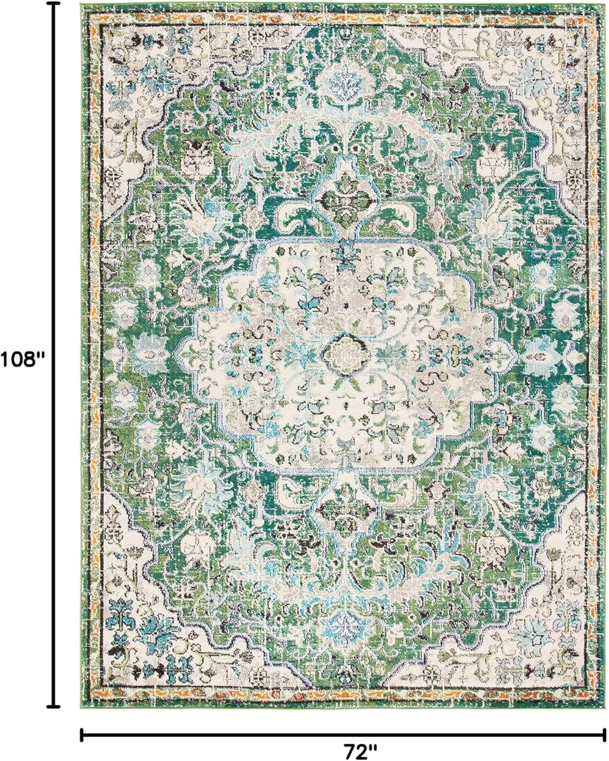 SAFAVIEH Madison Collection Area Rug - 6' x 9', Green & Turquoise, Boho Chic Medallion Distressed Design, Non-Shedding & Easy Care, Ideal for High Traffic Areas in Living Room, Bedroom (MAD447Y)