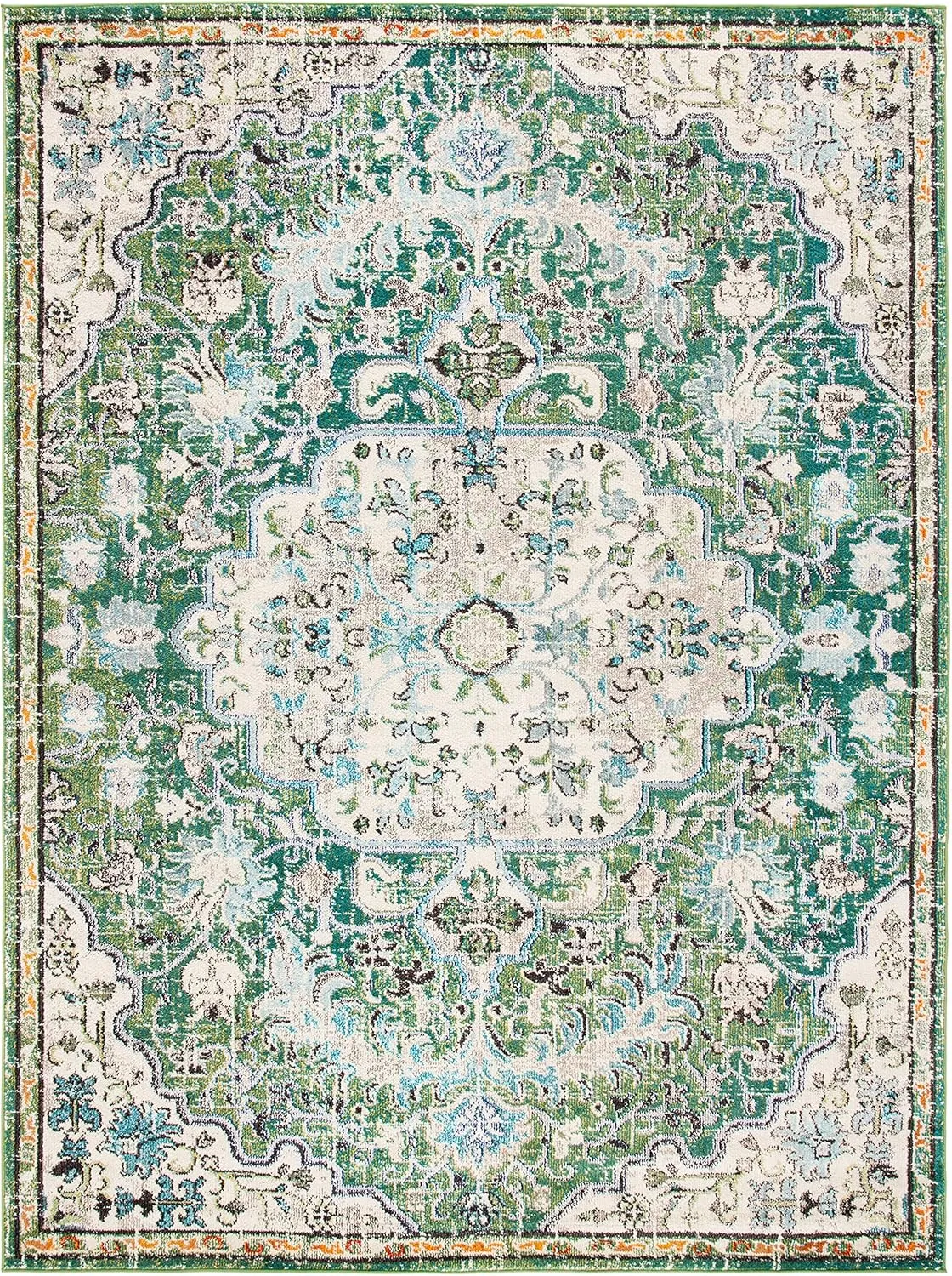 SAFAVIEH Madison Collection Area Rug - 6' x 9', Green & Turquoise, Boho Chic Medallion Distressed Design, Non-Shedding & Easy Care, Ideal for High Traffic Areas in Living Room, Bedroom (MAD447Y)
