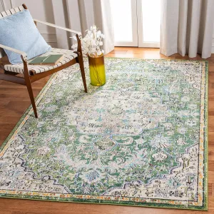 SAFAVIEH Madison Collection Area Rug - 6' x 9', Green & Turquoise, Boho Chic Medallion Distressed Design, Non-Shedding & Easy Care, Ideal for High Traffic Areas in Living Room, Bedroom (MAD447Y)