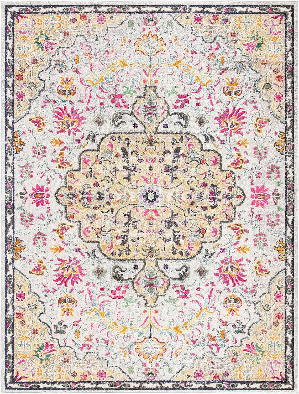 SAFAVIEH Madison Collection Area Rug - 6' x 9', Grey & Gold, Boho Chic Medallion Distressed Design, Non-Shedding & Easy Care, Ideal for High Traffic Areas in Living Room, Bedroom (MAD447G)