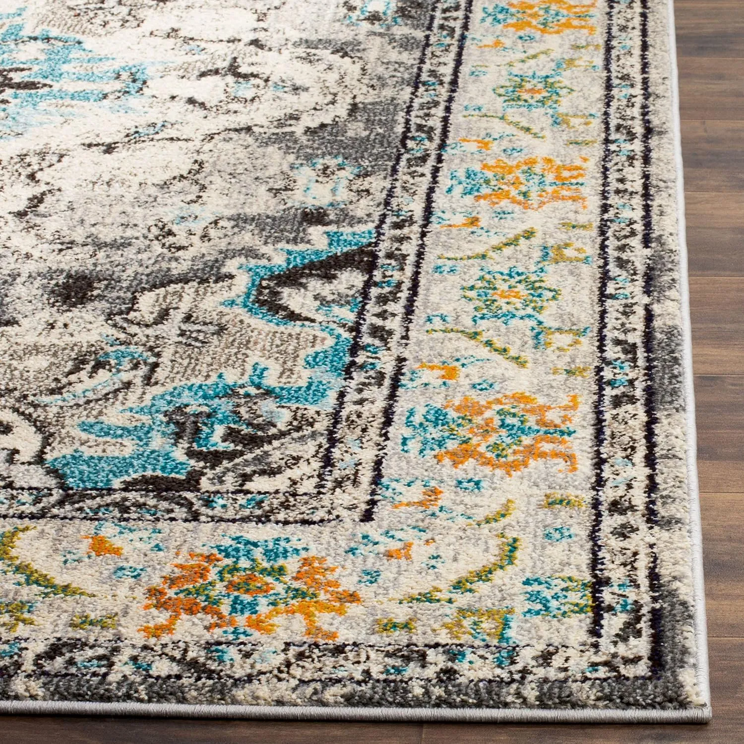 SAFAVIEH Monaco Collection Area Rug - 8' x 10', Grey & Light Blue, Boho Chic Medallion Distressed Design, Non-Shedding & Easy Care, Ideal for High Traffic Areas in Living Room, Bedroom (MNC243G)