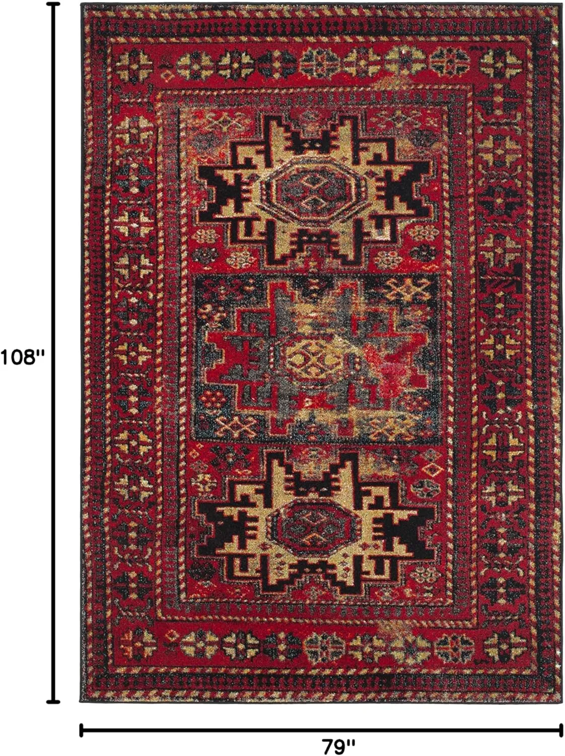 SAFAVIEH Vintage Hamadan Collection Area Rug - 6'7" x 9', Red & Multi, Oriental Traditional Persian Design, Non-Shedding & Easy Care, Ideal for High Traffic Areas in Living Room, Bedroom (VTH213A)