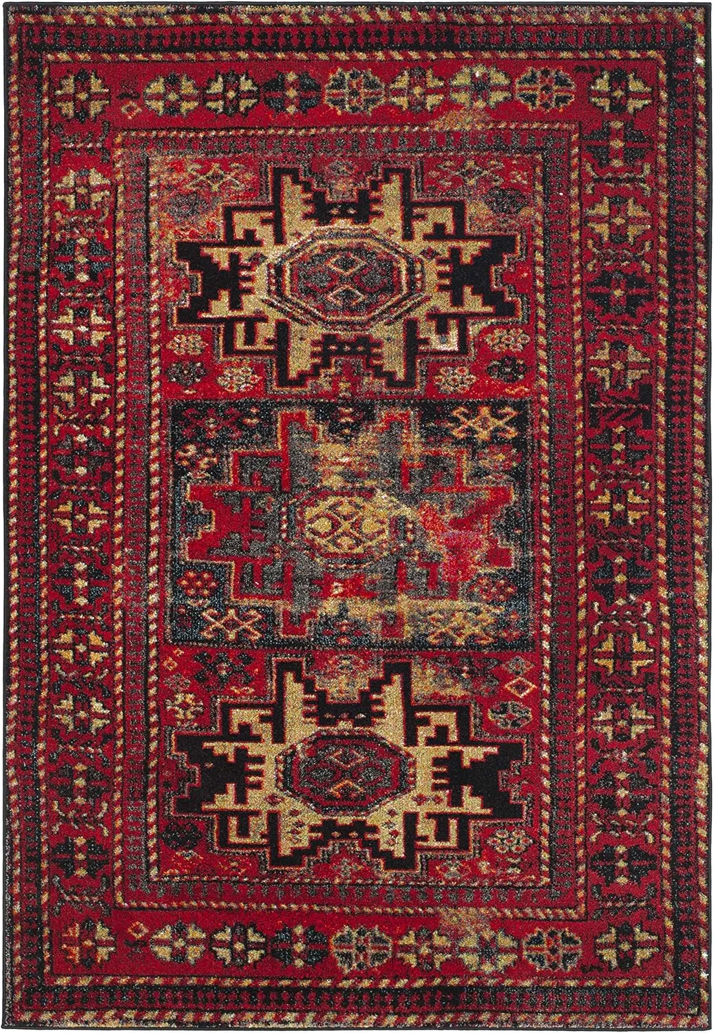 SAFAVIEH Vintage Hamadan Collection Area Rug - 6'7" x 9', Red & Multi, Oriental Traditional Persian Design, Non-Shedding & Easy Care, Ideal for High Traffic Areas in Living Room, Bedroom (VTH213A)