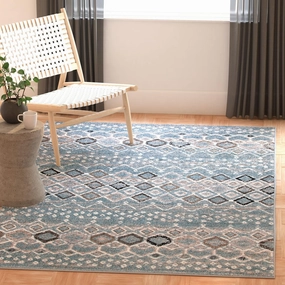 SAFAVIEH Amsterdam Collection Accent Rug - 2'3" x 4', Blue & Ivory, Moroccan Boho Design, Non-Shedding & Easy Care, Ideal for High Traffic Areas in Entryway, Living Room, Bedroom (AMS108L)