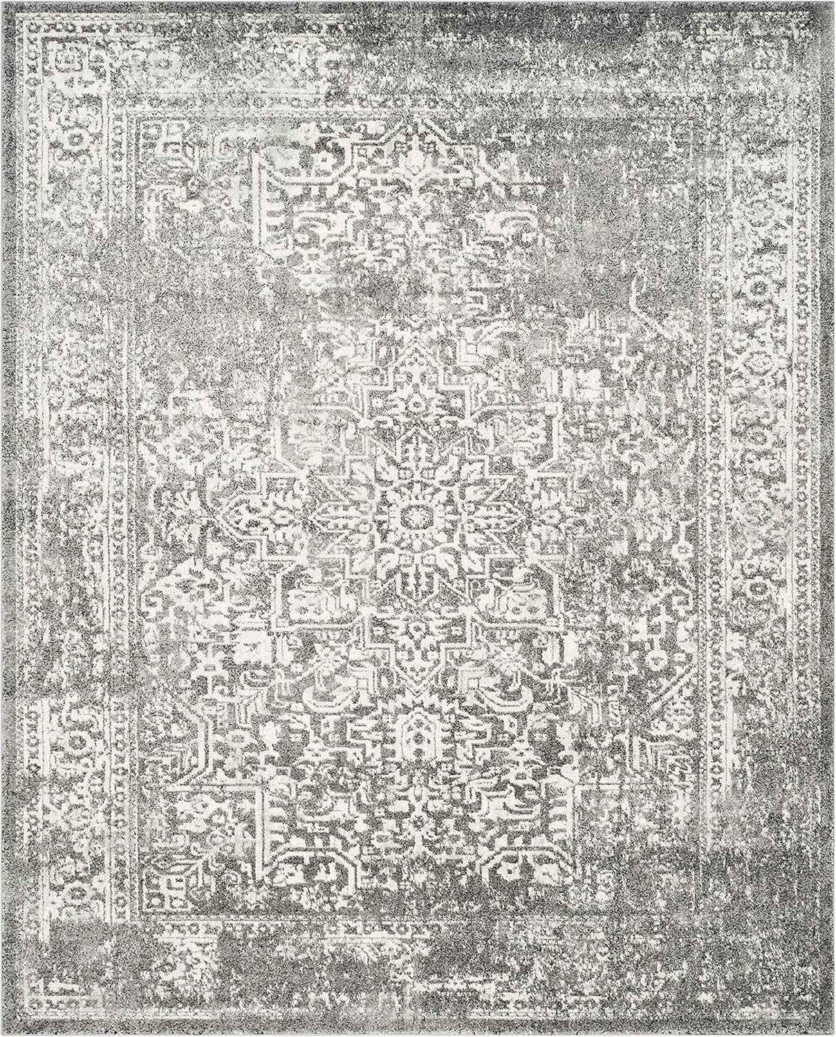 SAFAVIEH Area Rug 8x10 - Evoke Collection - Large - Grey & Ivory, Oriental Distressed Design, Non-Shedding & Easy Cleaning, Ideal for Living Room, Bedroom, Office, Dining Space (EVK256D)