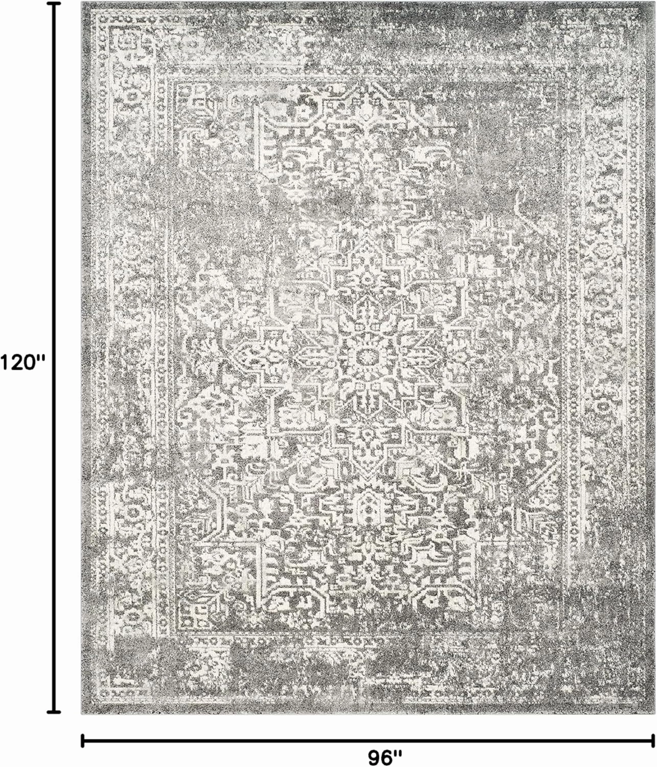 SAFAVIEH Area Rug 8x10 - Evoke Collection - Large - Grey & Ivory, Oriental Distressed Design, Non-Shedding & Easy Cleaning, Ideal for Living Room, Bedroom, Office, Dining Space (EVK256D)