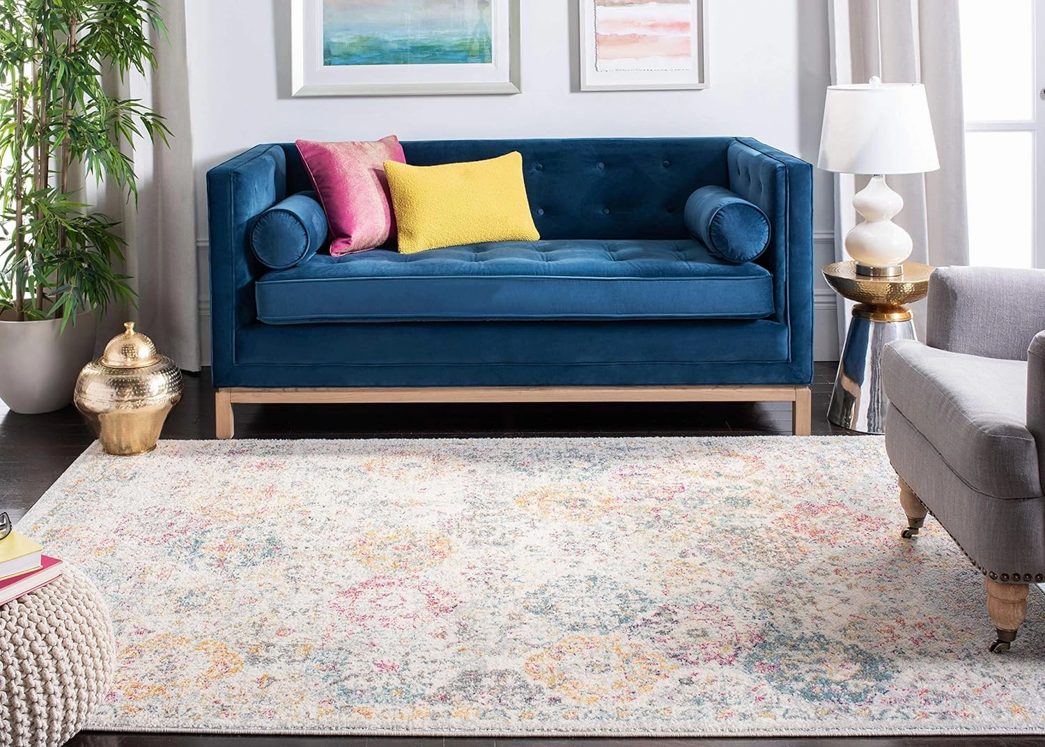 SAFAVIEH Area Rug 8x10 - Madison Collection - Large - Grey & Gold, Boho Chic Distressed Design, Non-Shedding & Easy Cleaning, Ideal for Living Room, Bedroom, Office, Dining Space (MAD611F)