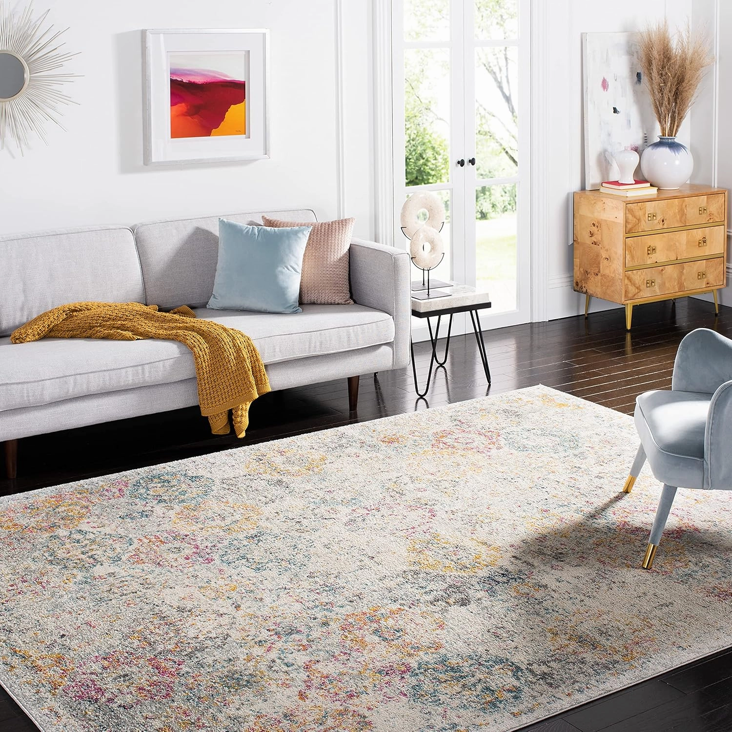 SAFAVIEH Area Rug 8x10 - Madison Collection - Large - Grey & Gold, Boho Chic Distressed Design, Non-Shedding & Easy Cleaning, Ideal for Living Room, Bedroom, Office, Dining Space (MAD611F)