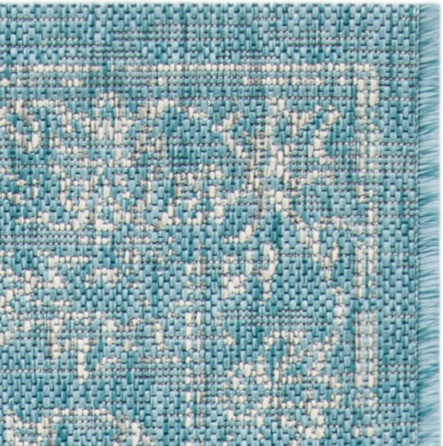 SAFAVIEH Courtyard Collection 8' x 10' Aqua/Grey CY8680 Indoor/ Outdoor Patio Backyard Mudroom Area Rug