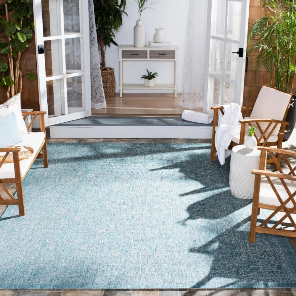 SAFAVIEH Courtyard Collection 8' x 10' Aqua/Grey CY8680 Indoor/ Outdoor Patio Backyard Mudroom Area Rug