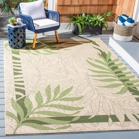 SAFAVIEH Courtyard Collection Area Rug - 6'7" Square, Cream & Green, Non-Shedding & Easy Care, Indoor/Outdoor & Washable-Ideal for Patio, Backyard, Mudroom (CY7836-14A5)