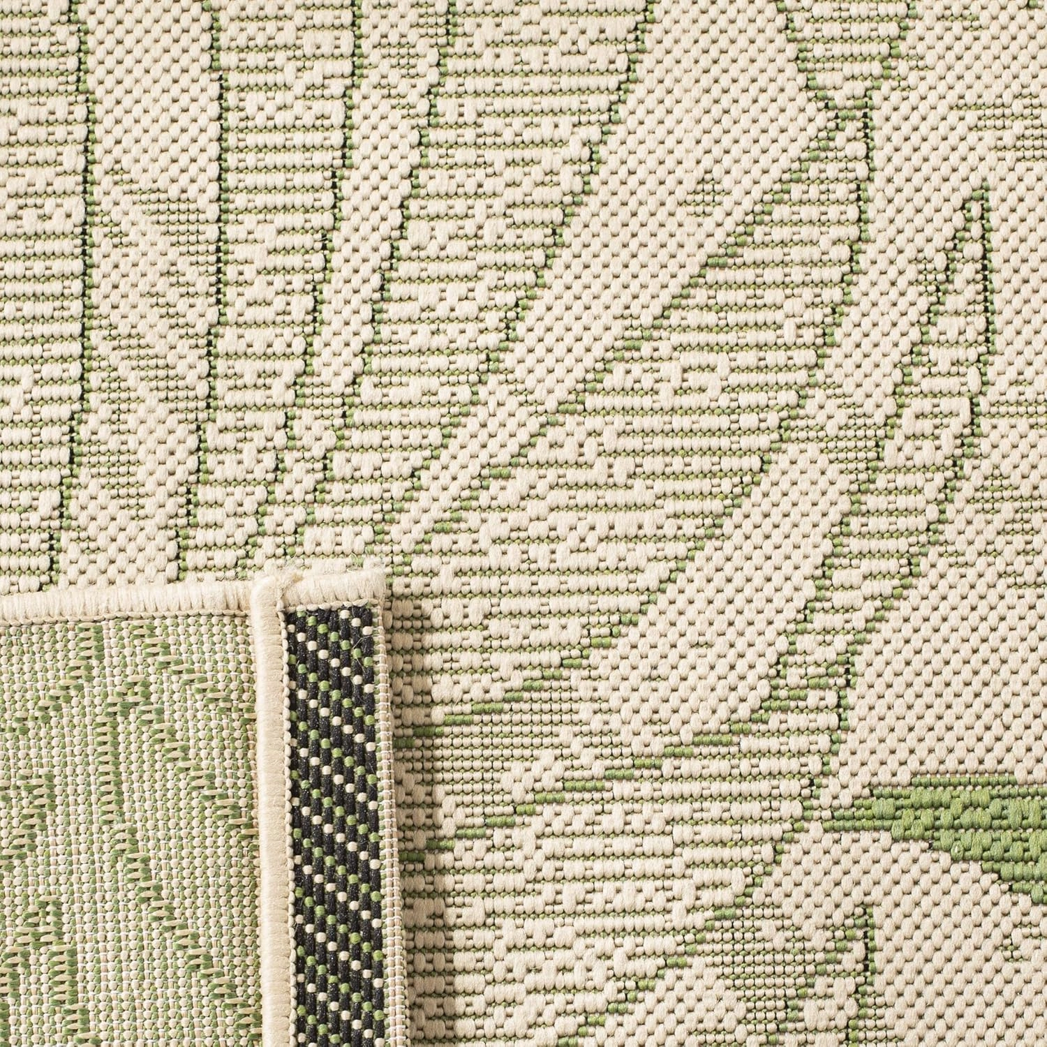 SAFAVIEH Courtyard Collection Area Rug - 6'7" Square, Cream & Green, Non-Shedding & Easy Care, Indoor/Outdoor & Washable-Ideal for Patio, Backyard, Mudroom (CY7836-14A5)