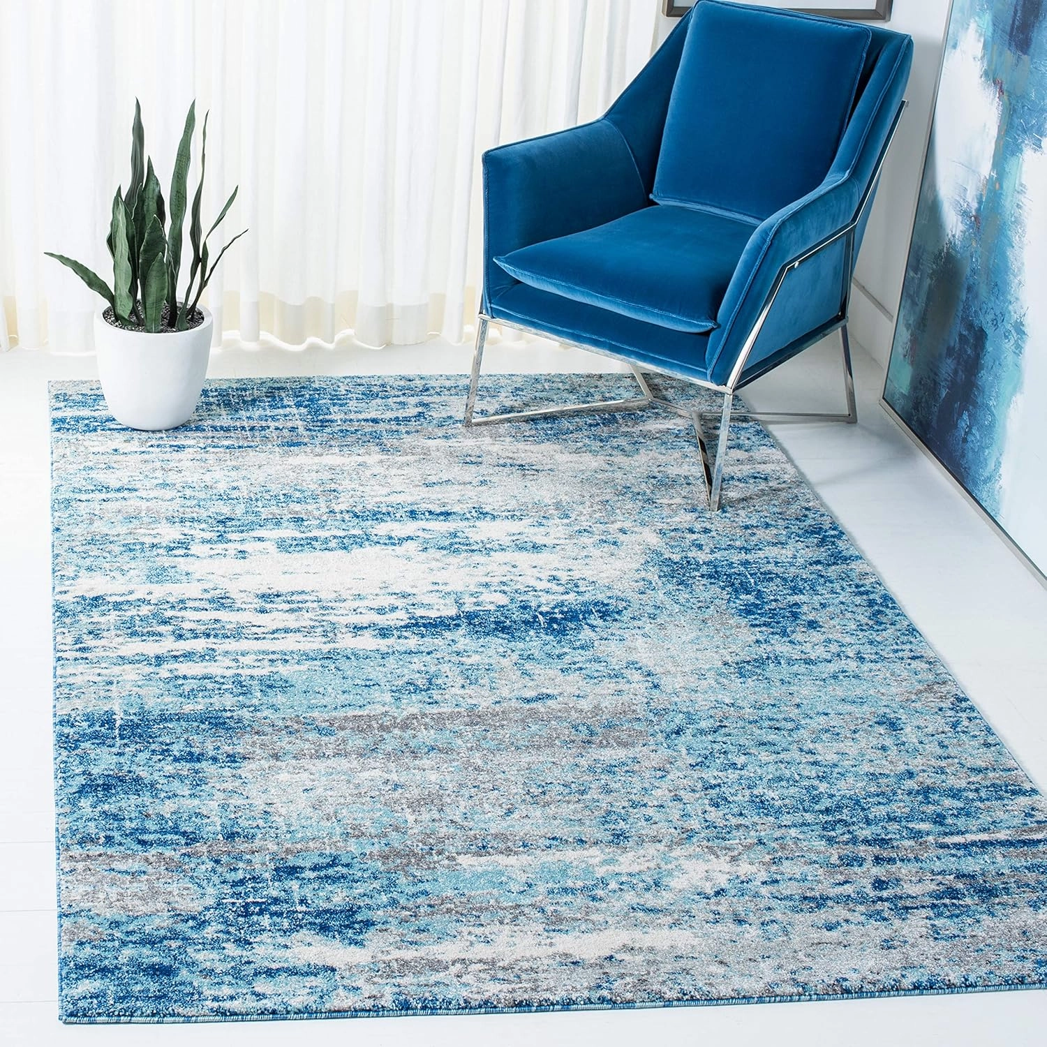 SAFAVIEH Evoke Collection 8' x 10' Light Blue/Grey EVK272M Modern Abstract Non-Shedding Living Room Dining Bedroom Area Rug