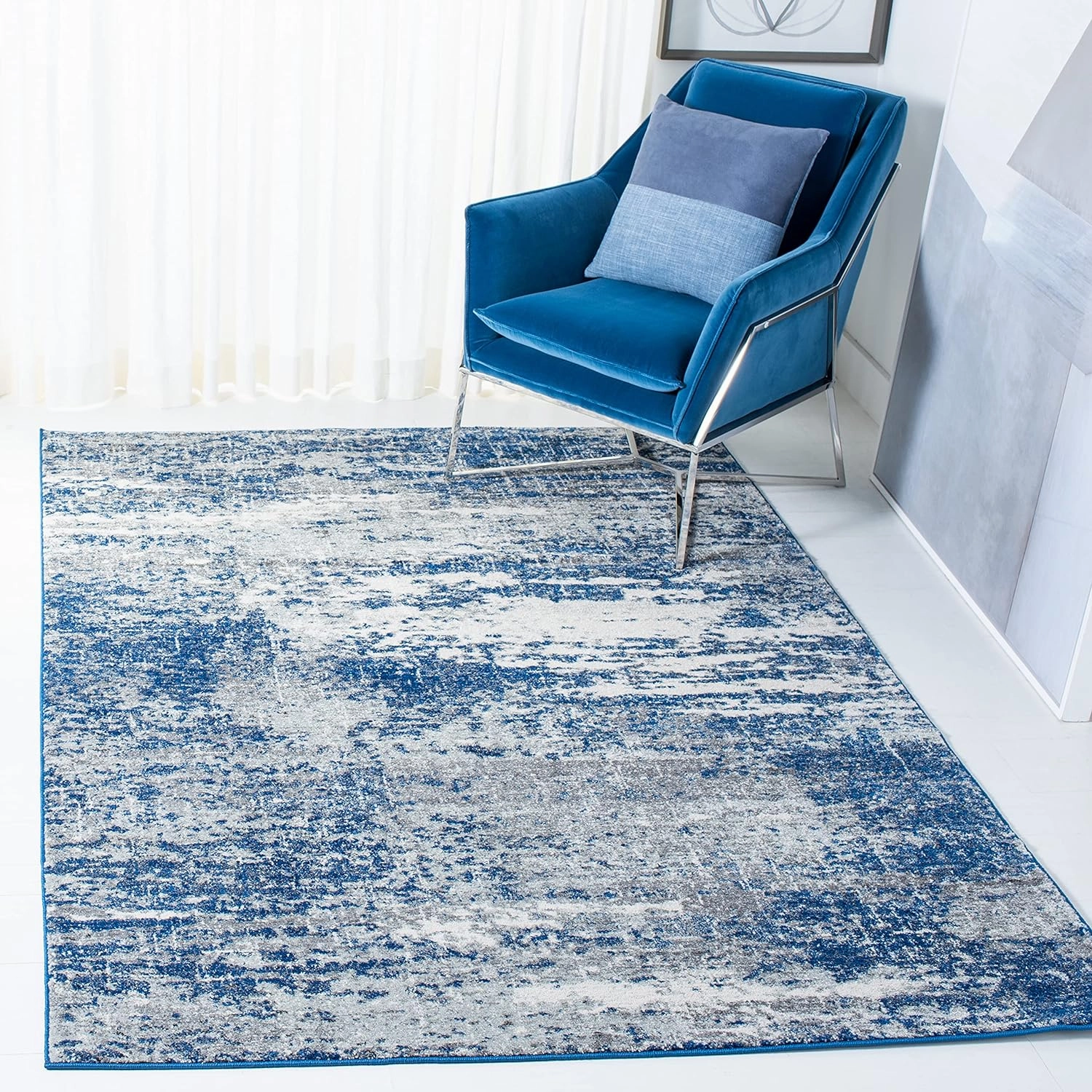 SAFAVIEH Evoke Collection Area Rug - 9' x 12', Dark Blue & Grey, Modern Abstract Design, Non-Shedding & Easy Care, Ideal for High Traffic Areas in Living Room, Bedroom (EVK272L)
