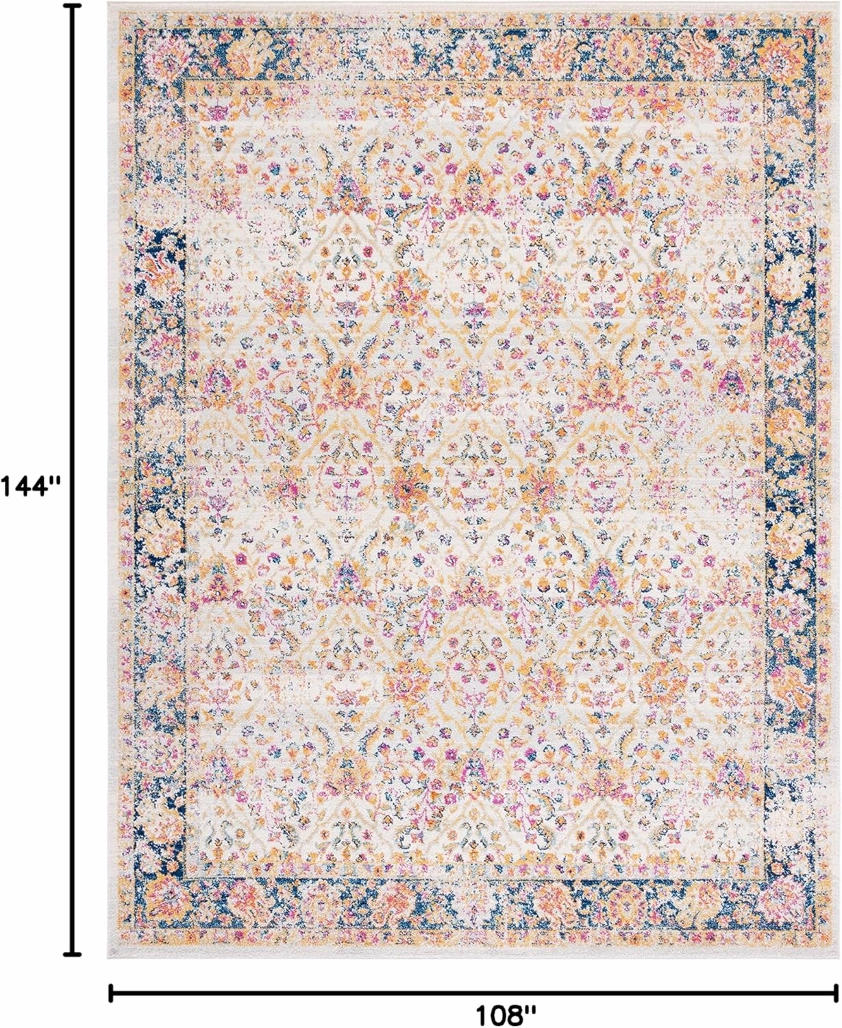 SAFAVIEH Madison Collection 9' x 12' Cream Navy MAD609D Oriental Boho Chic Distressed Non-Shedding Living Room Bedroom Dining Home Office Area Rug