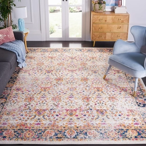 SAFAVIEH Madison Collection 9' x 12' Cream Navy MAD609D Oriental Boho Chic Distressed Non-Shedding Living Room Bedroom Dining Home Office Area Rug