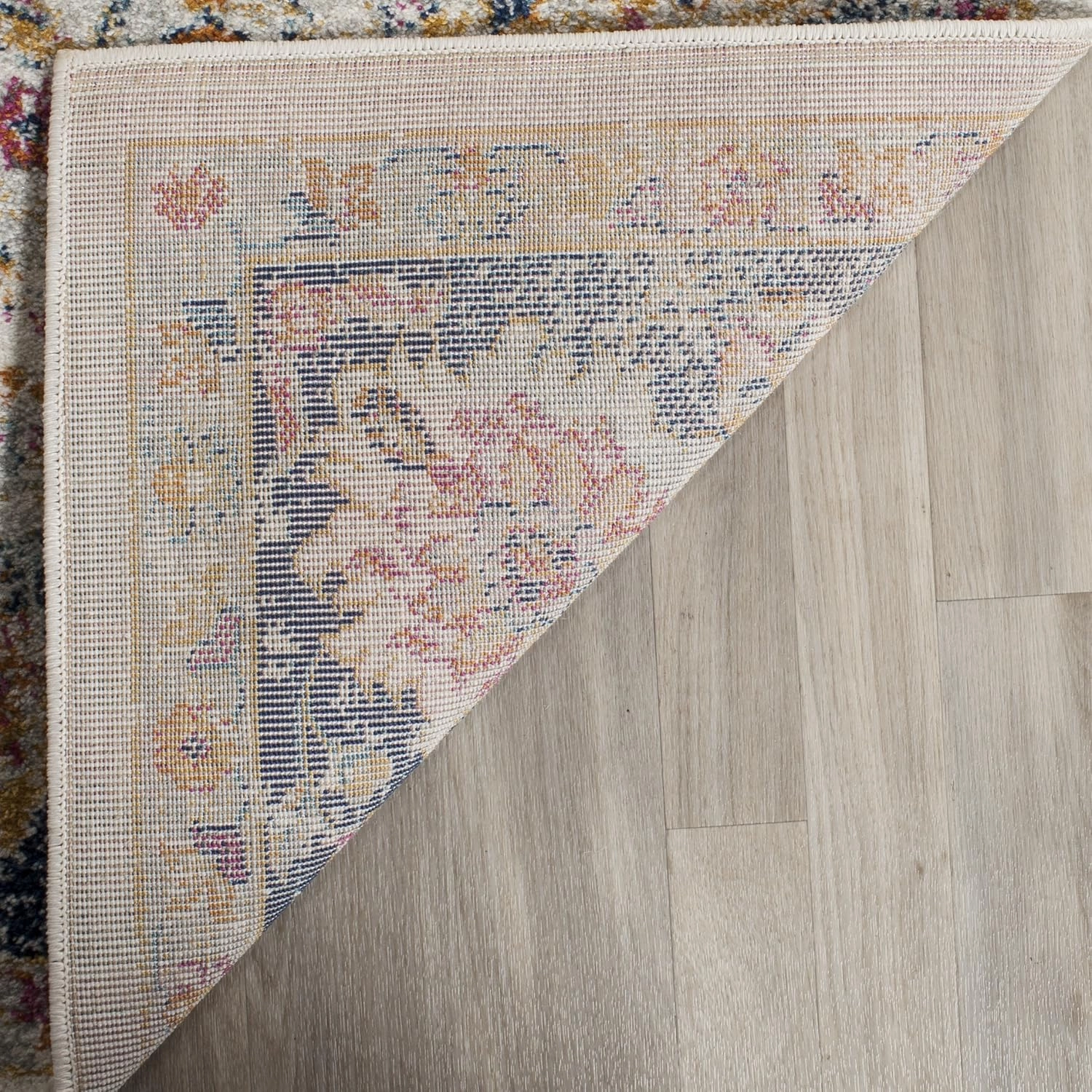 SAFAVIEH Madison Collection 9' x 12' Cream Navy MAD609D Oriental Boho Chic Distressed Non-Shedding Living Room Bedroom Dining Home Office Area Rug