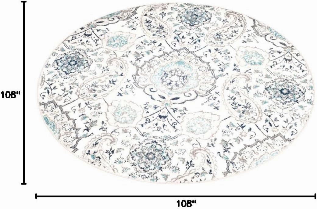 SAFAVIEH Madison Collection Area Rug - 9' Round, Cream & Light Grey, Boho Chic Glam Paisley Design, Non-Shedding & Easy Care, Ideal for High Traffic Areas in Living Room, Bedroom (MAD600C)