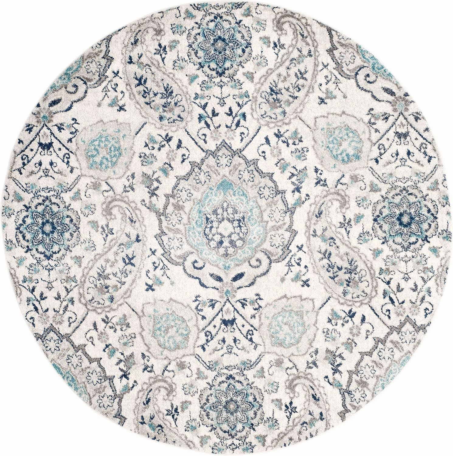 SAFAVIEH Madison Collection Area Rug - 9' Round, Cream & Light Grey, Boho Chic Glam Paisley Design, Non-Shedding & Easy Care, Ideal for High Traffic Areas in Living Room, Bedroom (MAD600C)