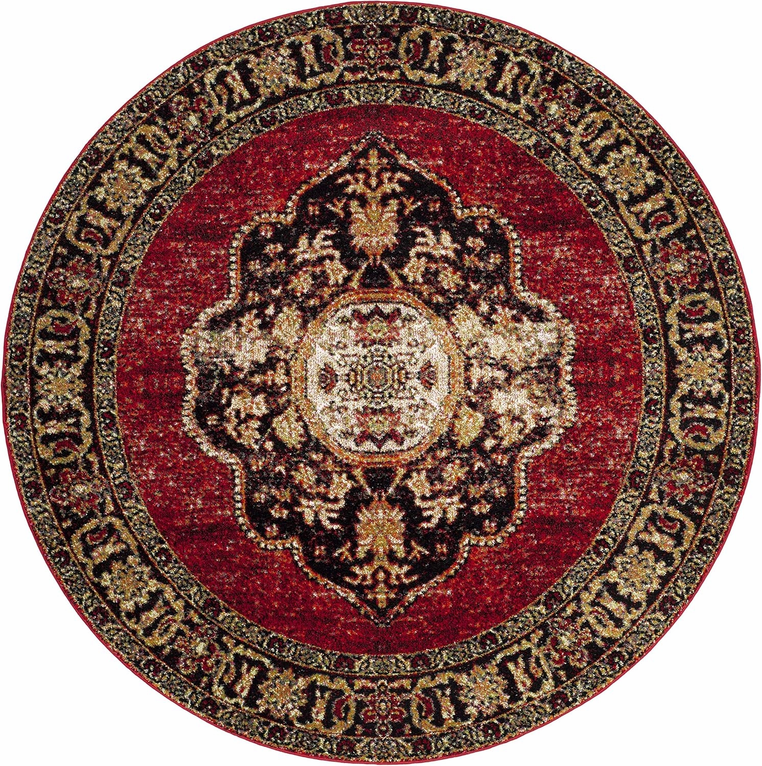 SAFAVIEH Vintage Hamadan Collection 6'7" Round Red / Multi VTH219A Oriental Traditional Persian Non-Shedding Dining Room Entryway Foyer Living Room Bedroom Area Rug