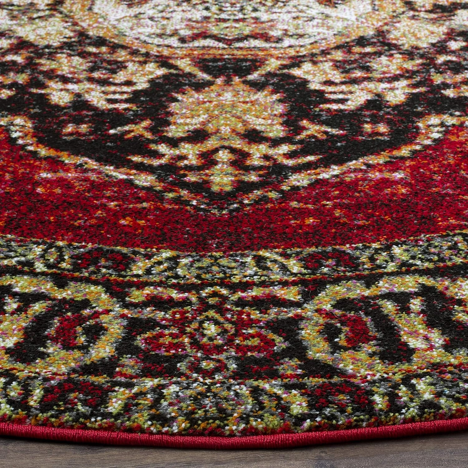 SAFAVIEH Vintage Hamadan Collection 6'7" Round Red / Multi VTH219A Oriental Traditional Persian Non-Shedding Dining Room Entryway Foyer Living Room Bedroom Area Rug