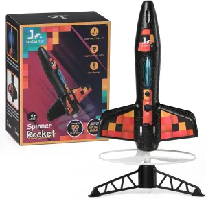SainSmart Jr. Rocket Launcher for Kids, Motorized Air Rocket Outdoor Toy with LED Light, Self-Launching Rockets Kit, Gift for Boys and Girls (Black)