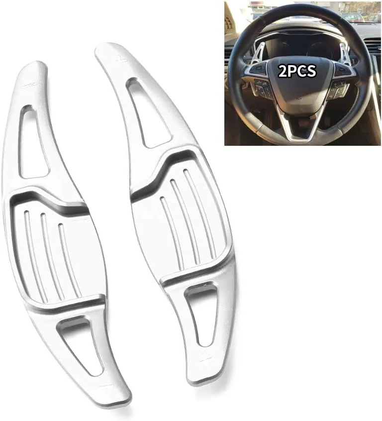 SANRILY for Steering Wheel Paddle Shifter Extension for Ford Mondeo Lincoln MKZ Taurus Edge Accessories, Metal Alloy Shift Paddle Blade Fits:2013-2019 Replacement Kit Paddle-Shift Covers Silver