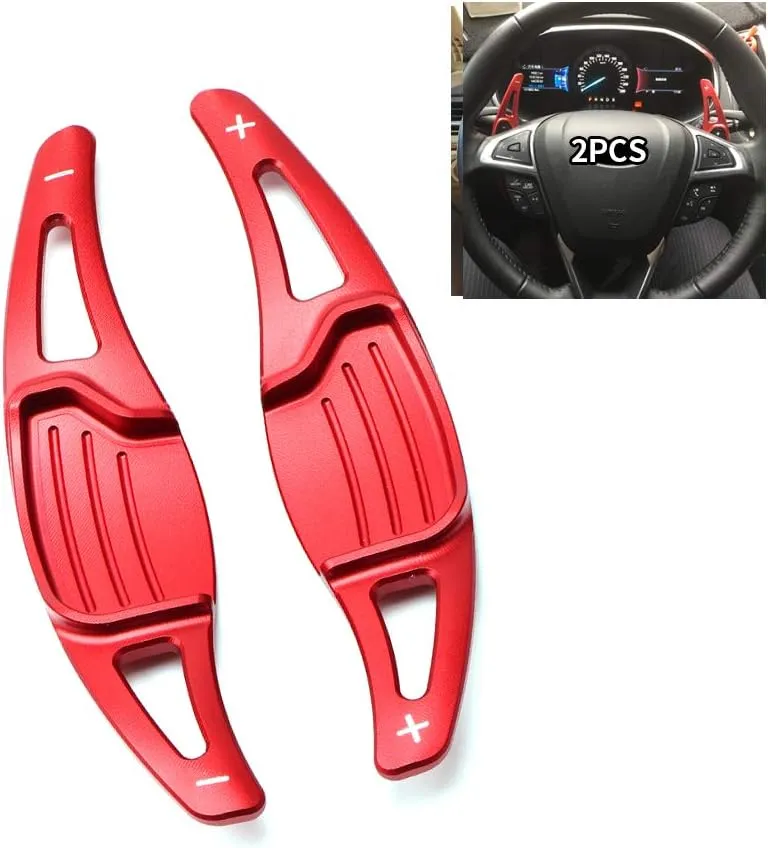 SANRILY for Steering Wheel Paddle Shifter Extension for Ford Mondeo Lincoln MKZ Taurus Edge Accessories, Metal Alloy Shift Paddle Blade (Fits:2013-2020) Replacement Kit Paddle-Shift Covers Red
