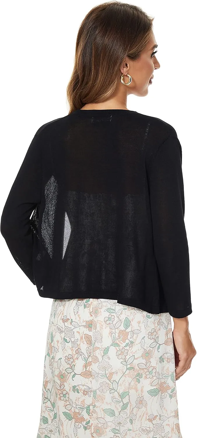 Satuun Women's 3/4 Sleeve Bolero Shrugs Lightweight Open Front Cropped Cardigan Sweaters