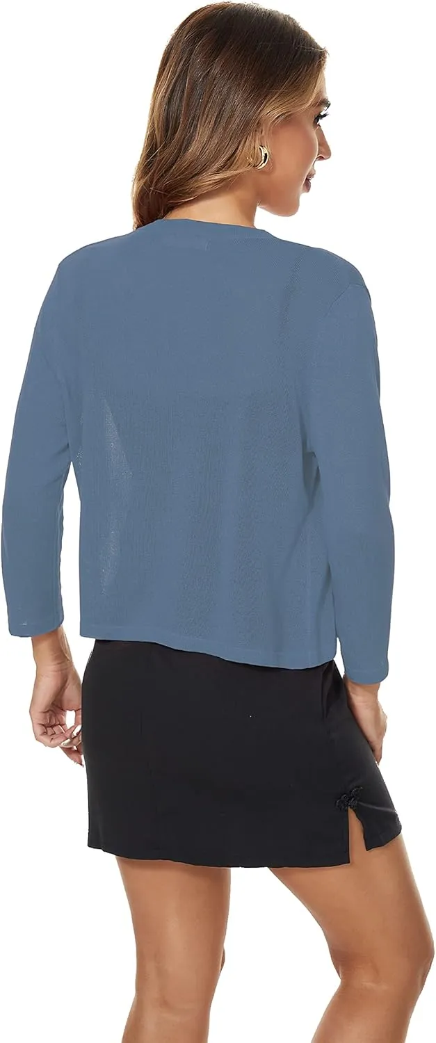 Satuun Women's 3/4 Sleeve Bolero Shrugs Lightweight Open Front Cropped Cardigan Sweaters