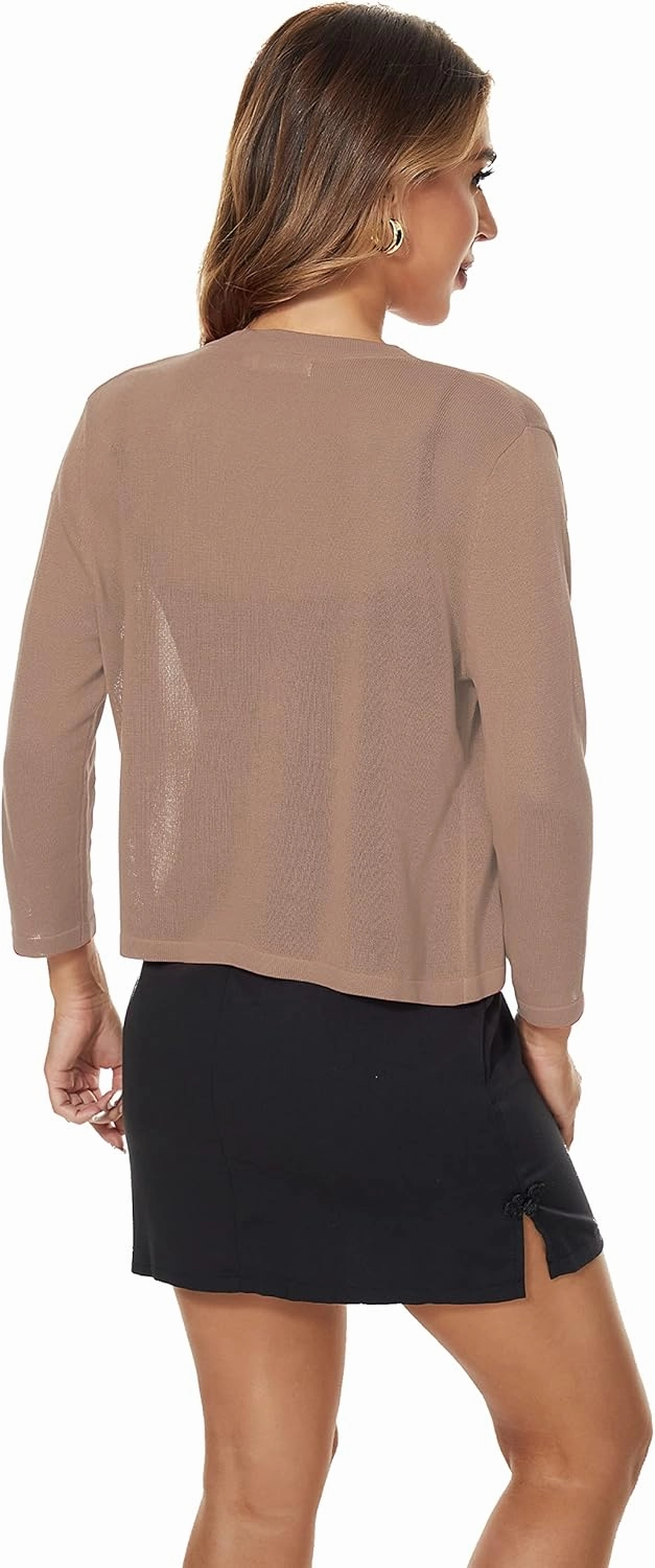 Satuun Women's 3/4 Sleeve Bolero Shrugs Lightweight Open Front Cropped Cardigan Sweaters