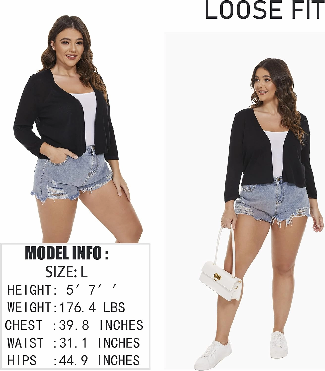 Satuun Women's 3/4 Sleeve Bolero Shrugs Lightweight Open Front Cropped Cardigan Sweaters