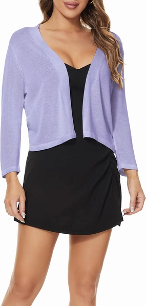 Satuun Women's 3/4 Sleeve Bolero Shrugs Lightweight Open Front Cropped Cardigan Sweaters