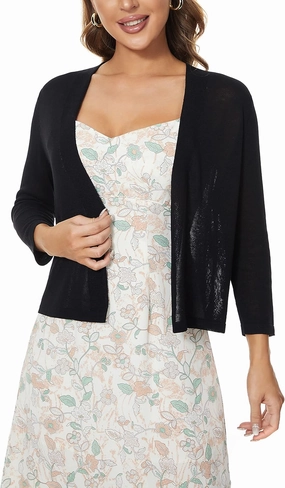 Satuun Women's 3/4 Sleeve Bolero Shrugs Lightweight Open Front Cropped Cardigan Sweaters