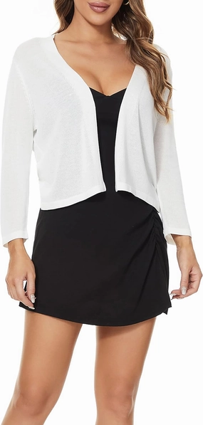 Satuun Women's 3/4 Sleeve Bolero Shrugs Lightweight Open Front Cropped Cardigan Sweaters