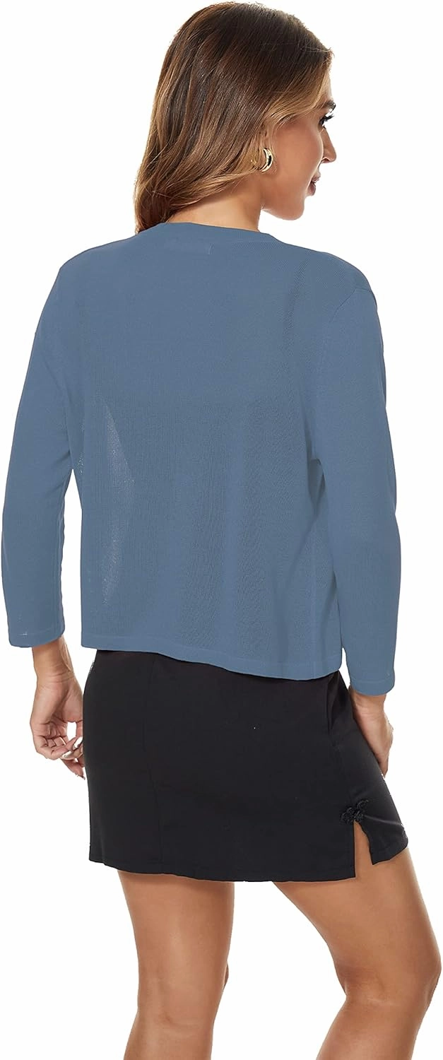 Satuun Women's 3/4 Sleeve Bolero Shrugs Lightweight Open Front Cropped Cardigan Sweaters
