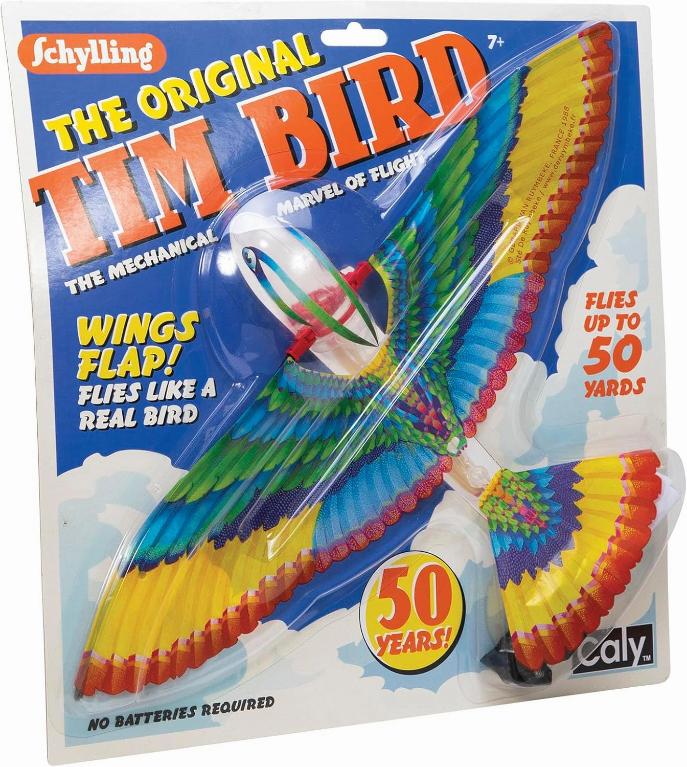 Schylling Tim Bird Flying Toy - Rubberband-Powered Mechanical Bird that Really Flies - Wings Flap and Flies 50 Feet - Ages 7 and Up