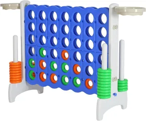 SDADI Giant 33 Inch 4-in-A-Row Hoop Connect Strategy Game and Basketball Indoor/Outdoor Family Fun Board for Toddlers, Kids, Adults, Gray and Blue