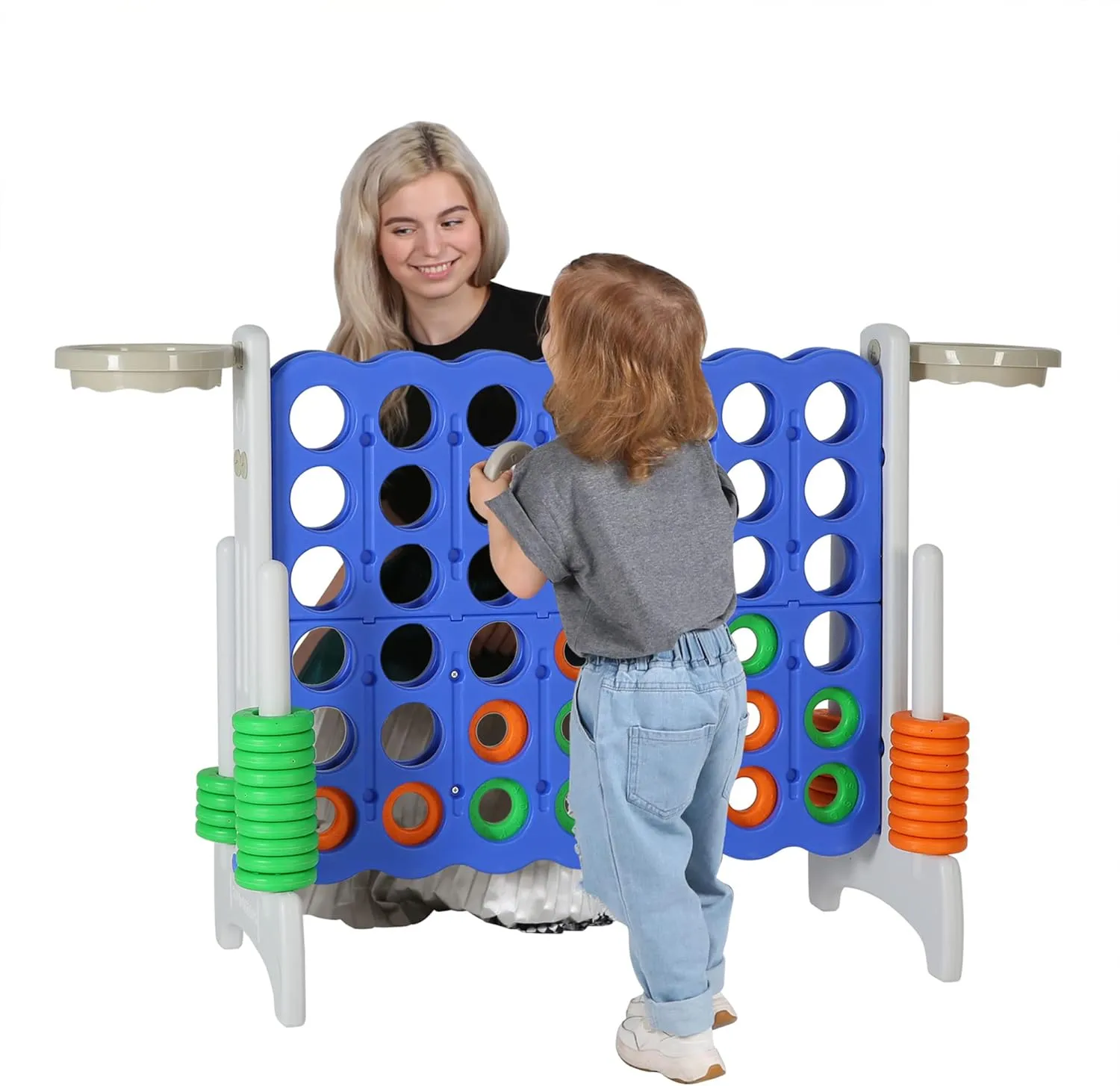 SDADI Giant 33 Inch 4-in-A-Row Hoop Connect Strategy Game and Basketball Indoor/Outdoor Family Fun Board for Toddlers, Kids, Adults, Gray and Blue