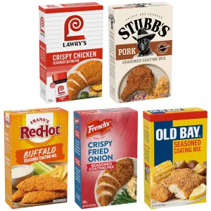 Seasoned Coating Mix Variety Pack, From Popular Brands Lawry's, Stubb's, Frank's RedHot, French's, and OLD BAY, For Coating and Mixing Wherever You’d Use Breadcrumbs, 25 oz
