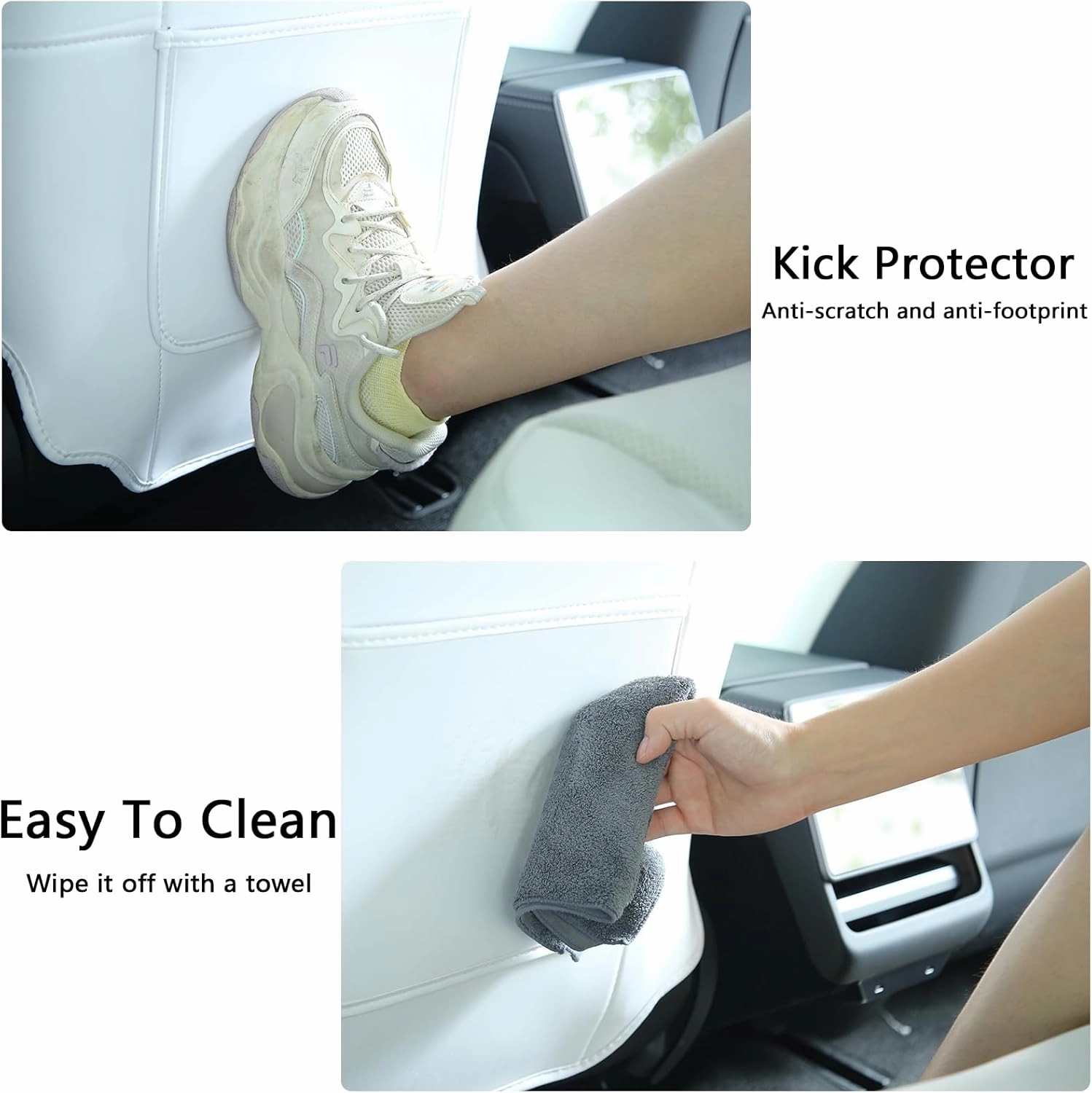 Seat Back Protector for Tesla Model Y 3 S X,Backseat Cover for Kids in Car for Tesla,Leather Seat Back Kick Protector with Organizer Strap,Waterproof,Scratch-Resistant,Easy Clean (Set of 2)
