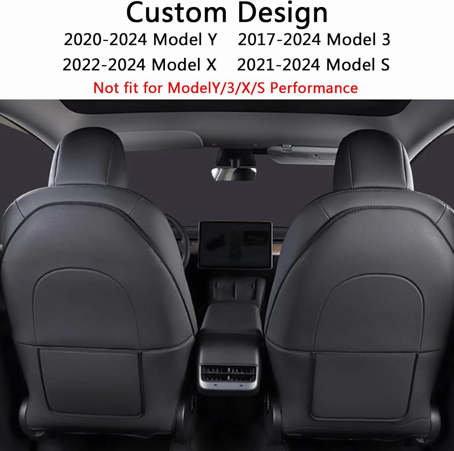 Seat Back Protector for Tesla Model Y 3 S X,Backseat Cover for Kids in Car for Tesla,Leather Seat Back Kick Protector with Organizer Strap,Waterproof,Scratch-Resistant,Easy Clean (Set of 2)